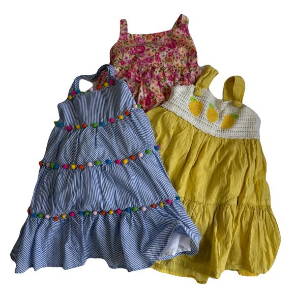 Lot of 3 Girls Dresses Size 4T Tommy Bahama Dress Ruffle Crochet Pom Pom Lemon - Picture 1 of 9